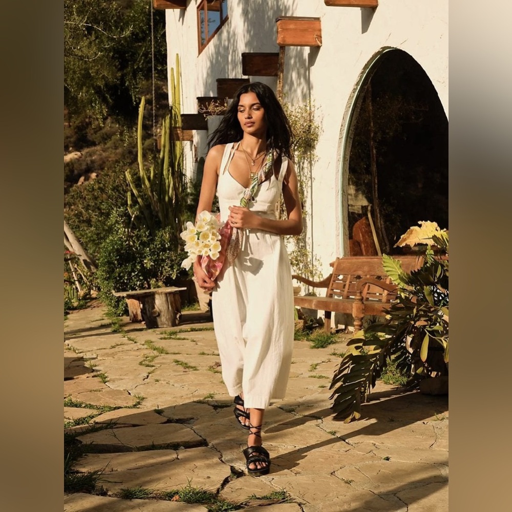 🤍✨ Free People Bibi Midi Dress – White – Size Small – Boho Strappy Back